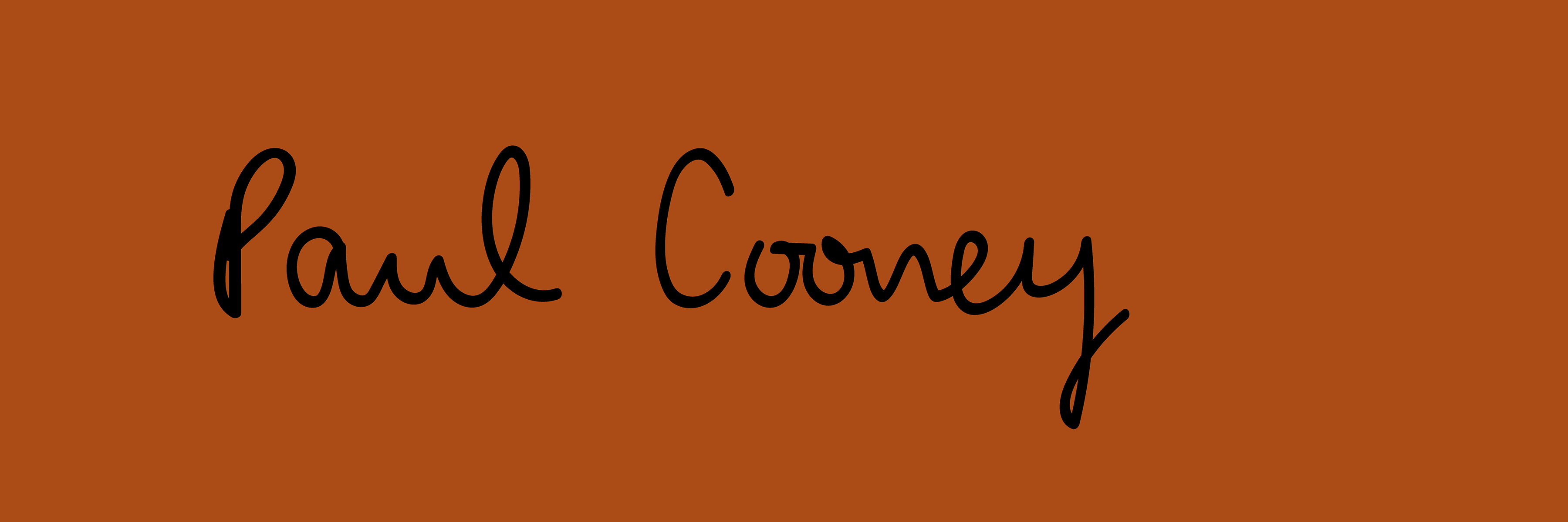 The Paul Cooney logo set against an burnt orange background