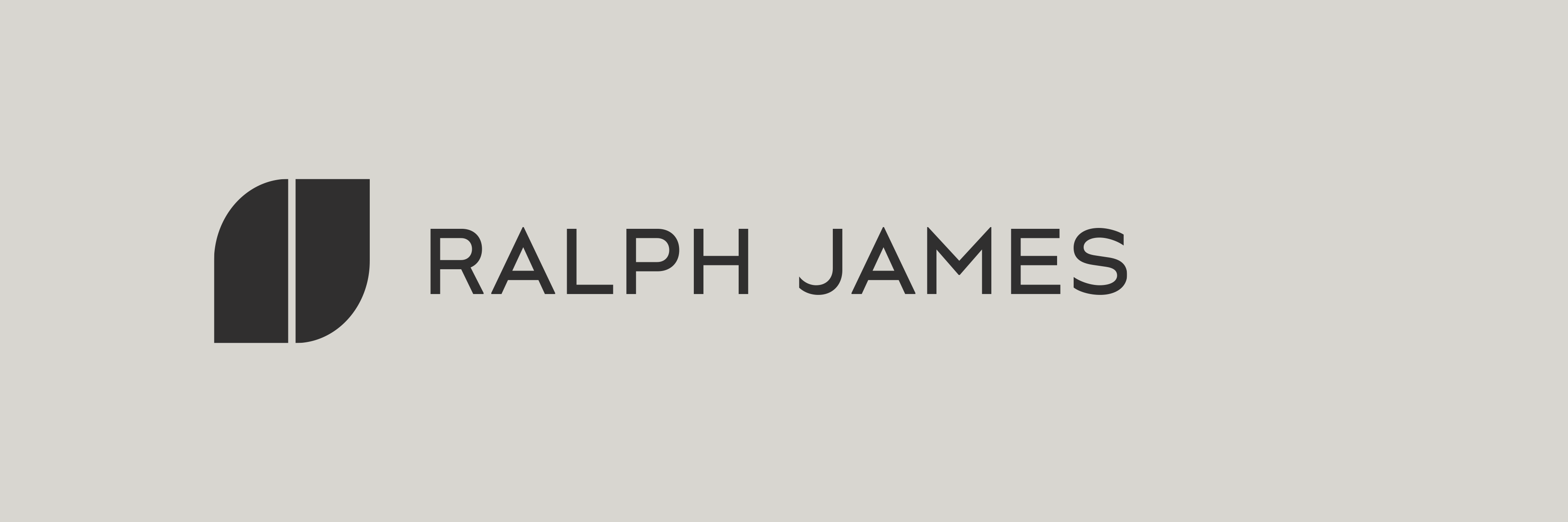 The Ralph James logo set against an olive background