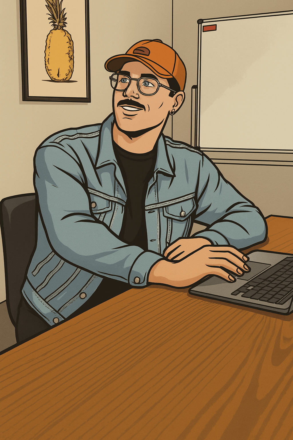 Jack Christian smiling while building a website on his laptop