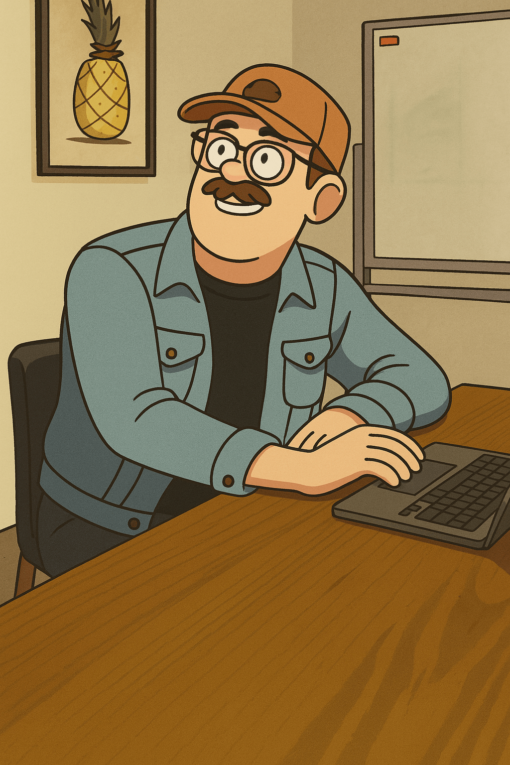 Jack Christian smiling while building a website on his laptop