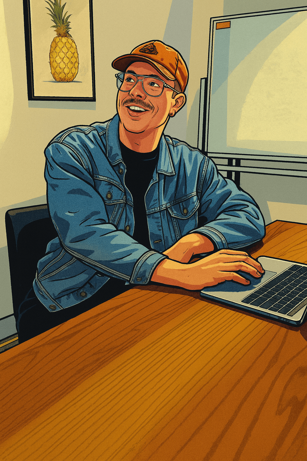 Jack Christian smiling while building a website on his laptop
