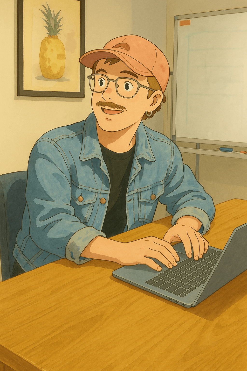 Jack Christian smiling while building a website on his laptop